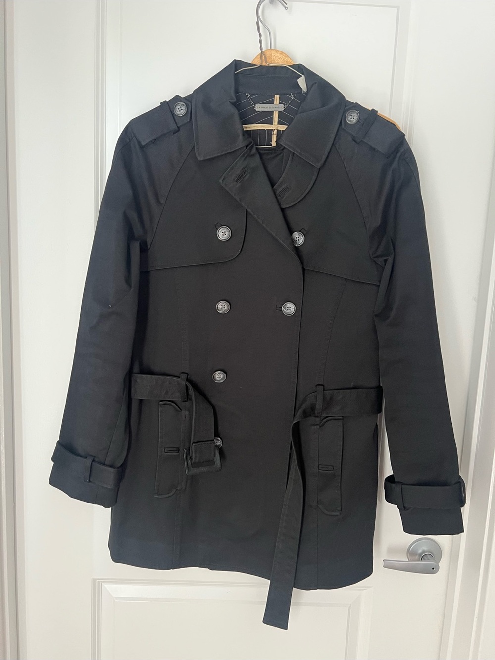 A/X Armani Exchange Black Double-Breasted Trench Coat